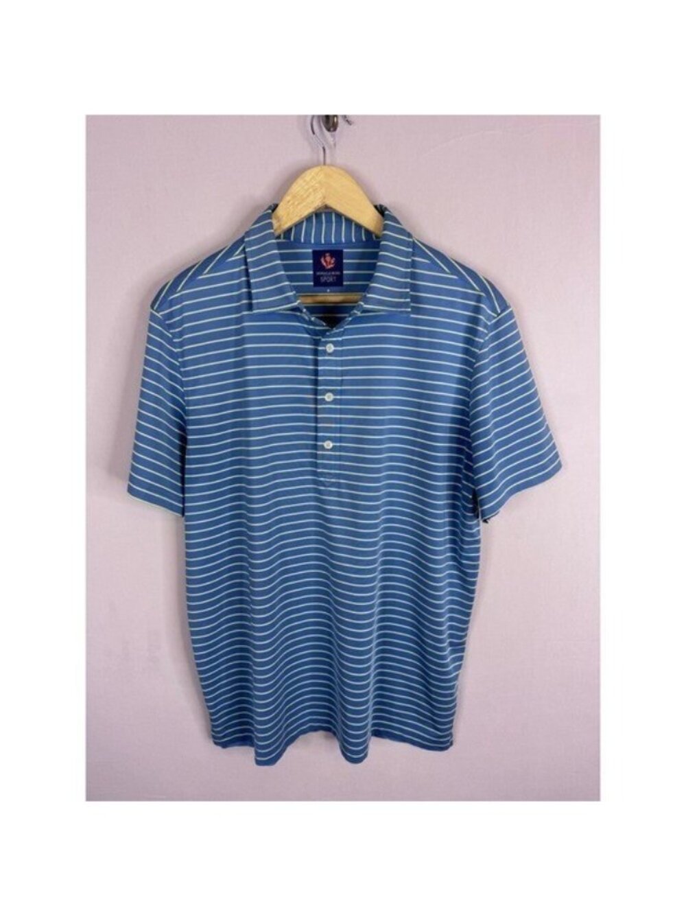 Donald Ross Sport Mens Blue Lime Green Striped Golf Polo Shirt Size M RN127277